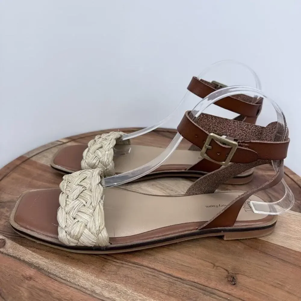 Time and Tru Sandals Womens Size 8 Brown Braided Strap Memory Foam Shoes Casual‎